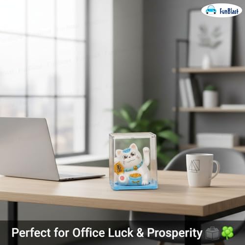 Image of FunBlast Maneki Neko Lucky Cat, Waving Arm Solar Powered Good Luck Wealth Welcoming Display Car Decor Paw Up with Arm, Decor Item for Home, Office and Car (Blue)