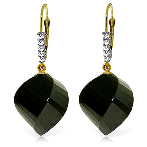 Galaxy Gold GG 14k Solid Gold Leverback Earrings with Diamonds and Briolette Twisted Black Spinel