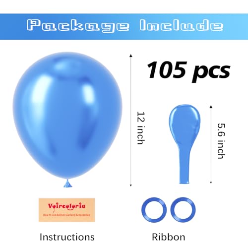 Image of Voircoloria 105pcs Metallic Blue Balloons 12inch Party Latex Balloons for Boys Girls Birthday Baby Shower Gender Reveal Wedding Sunflower Party Decorations