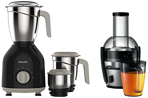 Image of Philips HL7756 /00 750-Watt Mixer Grinder + Philips Viva Collection HR1863 /20 2-Litre Juicer (Black /Silver)