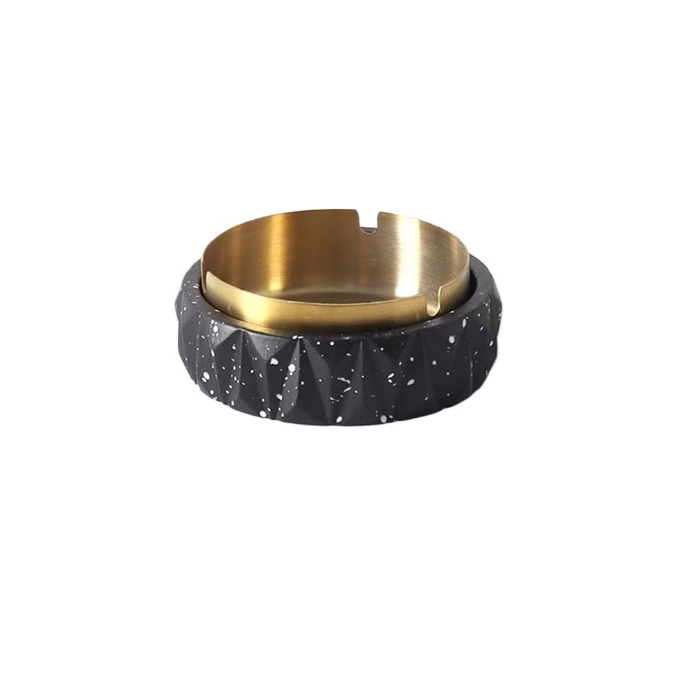 Indoor Decorative Concrete Ashtray Cement for Indoor or Outdoor Patio Use, with Stainless Steel Liner Inside for Home Office Decor for Desktop(Black)
