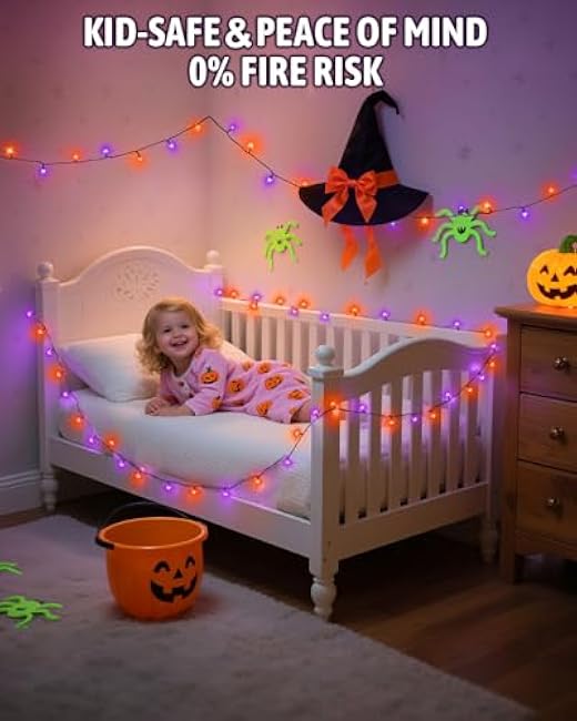 Halloween String Lights Battery Operated, Orange and Purple Fairy Lights with Timer Waterproof 9.8ft 30 LED Halloween Decorations for Outdoor Indoor Patio Party Garden Yard Decor 2 Packs