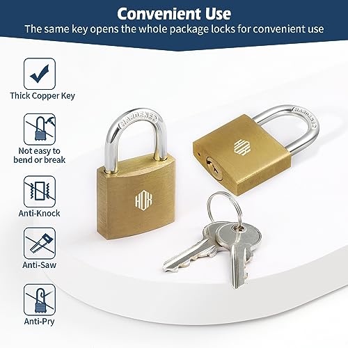 Image of HOX 2-Pack Keyed Padlock, Waterproof and Rustproof, Solid Brass Lock with 1-1 /4 inch Wide Body, Padlock with Keys for Storage Unit, Sheds, Garages and Fence