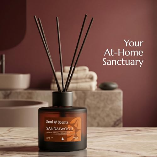 Image of Soul & Scents 120ml Reed Diffuser Set Sandalwood | Long Lasting Home Air Freshener | 6 Fiber Sticks | Gifting | Fragrance for Bedroom Bathroom Living Room | Aromatherapy Relaxing Soothing Aroma