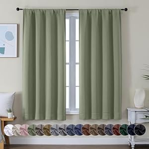 Simplebrand Ava Sage Green Blackout Curtains for Bedroom 63 Inch Length 2 Panels Set, Solid Thermal Insulated Energy Saving Rod Pocket Window Treatment Curtains Blackout Drapes, W40 x L63 Inch, Sage