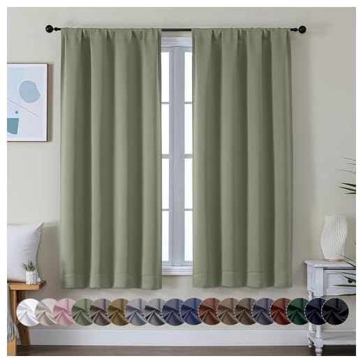 Simplebrand Ava Sage Green Blackout Curtains for Bedroom 63 Inch Length 2 Panels Set, Solid Thermal Insulated Energy Saving Rod Pocket Window Treatment Curtains Blackout Drapes, W40 x L63 Inch, Sage