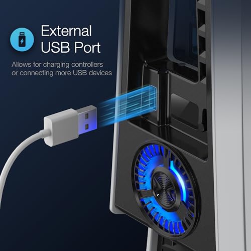 Image of MEQI 4-Fan Cooling Fan for PS5 Pro, Quiet Adjustable Speed Cooler, Auto On Off, LED Light & USB Hub Efficient Cooling Accessories, Not for PS5 2020 /Slim Version 2023