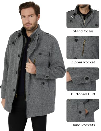 Image of Wantdo Men's Wool Blend Jacket Stand Collar Windproof Pea Coat