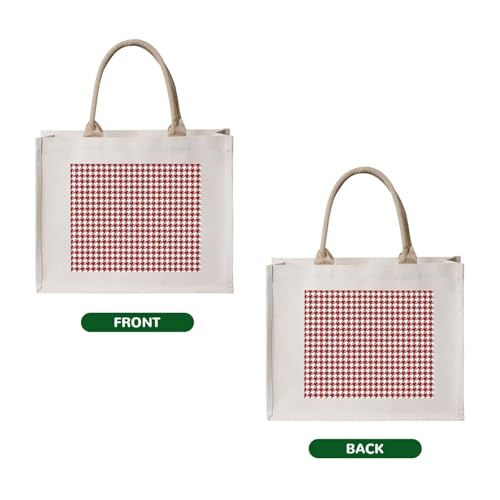 Red Houndstooth Canvas Tote Bag For Women - Washable Reusable Bag With Wide Comfort Handles, Ideal For Camping, Beach & Groceries2