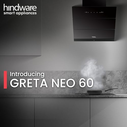 Image of Hindware Smart Appliances | Greta Neo 60 cm Chimney | 1350 CMH | Inclined Glass | Thermal Auto Clean | Filterless | Touch control, Motion sensor | 10 Yrs Warranty on Motor & 2 Yrs on Product (Black)