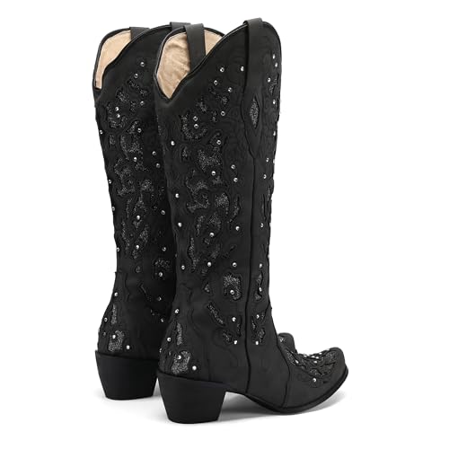 SaraIris Black Cowgirl Boots for Women - Cowboy Western Sparkly Boots by SaraIris - Used condition - Image 6