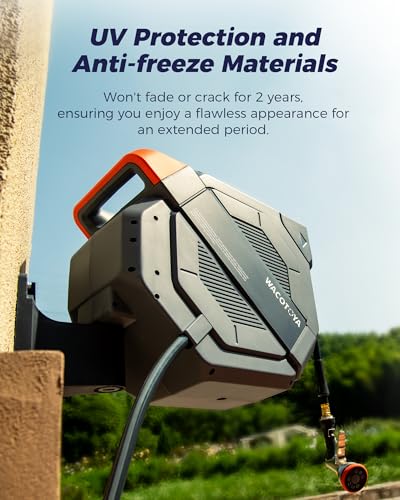 WACOTOYA Retractable Garden Hose Reel 5/8 in x 130 ft Professional Metal Bracket & 9-Pattern Metal Nozzle UV Resistant Brass Fitting Heavy Duty Wall Mount Any Length Lock Slow Retraction 180° Swivel - Image 4