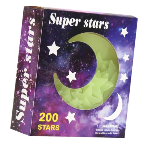 Zerodeko 201 pegatinas luminosas de estrellas y para pared - Calcomanías fluorescentes con forma de estrella y luna que brillan en la oscuridad, autoadhesivas para decoración de guarderías,