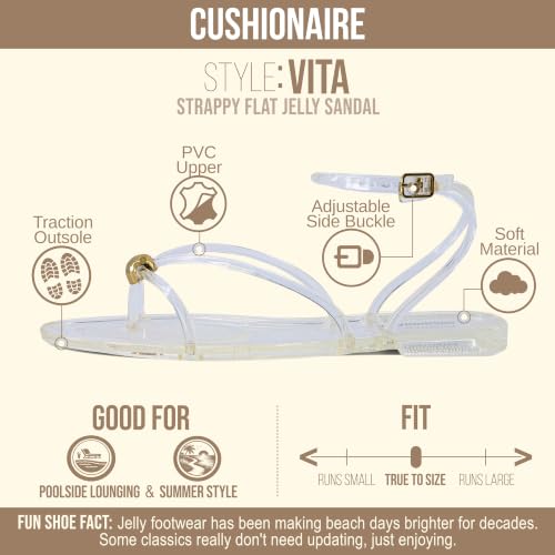 Image of CUSHIONAIRE Vita Jelly Sandals for Women, Casual Lightweight Womens Strappy Sandals with Adjustable Buckle Strap and Gold Hardware Accent
