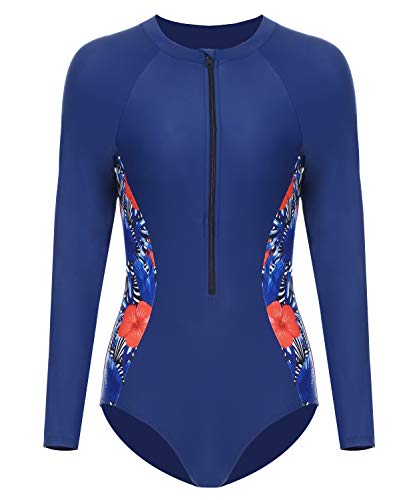 Women UV Sun Protection Long Sleeve Rash Guard Wetsuit Swimsuit One Piece Floral