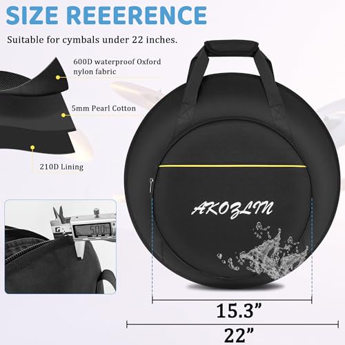 AKOZLIN 21" Cymbal Gig Bag with Carry Handle,5mm Padded for Perfect Protection, Great for Dust-proof and Waterproof by AKOZLIN - Image 2