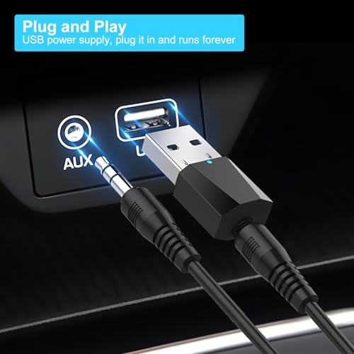Bluetooth USB Empfänger mit Bluetooth 5.1 USB Bluetooth Adapter mit 3.5mm Aux Kable Eingebautem Mikrofon für TV-PC-Kopfhörer Lautsprecher Auto Heimstereosystem Musik und Freisprechanruf