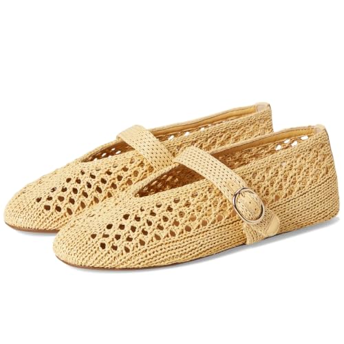 Image of Woven Ballet Flats Women Mesh Raffia Flats Round Toe Mary Janes Comfortable Ballerina Flat Shoes