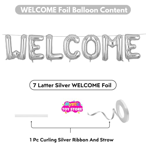 Image of Welcome Banner Silver for Birthday Wedding Office Home Baby Boy Girl Foil Balloon Decoration Decor Celebration