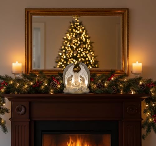Image of Illuminated Angel Wings Holy Family LED Tea Light - Warm Glow Eco Friendly Home Decor Lamp