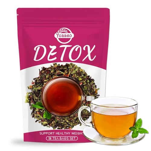 28 Paquetes Detox Tea Nueva fórmula - Limón, diente de león, menta, jengibre y té oolong - Infusión Drenante y Adelgazante - Alivia La Hinchazón y Reduce El Peso