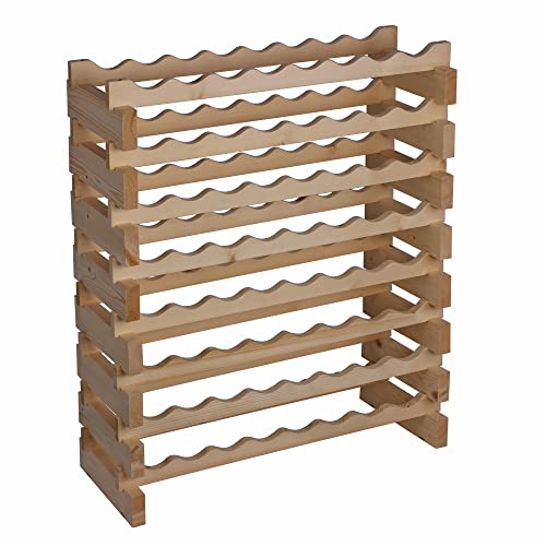 Displaygifts Pine Thick Wood Stackable Storage Stand Display Shelves Wine Rack Wobble-Free Natural Wood 64 Bottle Capacity 8 X 8 Rows #TOP1