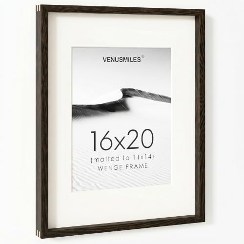 Image of 16 x 20 Picture Frame, USA-Sourced Natural Wenge Wood Photo Collage Frame with HD Tempered Glass, Modern Simple 16x20 Wooden Frame Matted to 11x14, Vertical & Horizontal Wall Hanging Display
