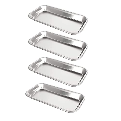 Yzswdox 4 Pièces Plateau à Instruments, Plateau de Laboratoire, Plateaux Rectangulaires en Acier Inoxydable, Plateau à Instruments en Acier Inoxydable, Plateaux Rectangulaires