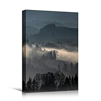 Canvas Wall Art Foggy Landscape Cool Dramatic Mountain Nature Photography Romantics - 12x18 inches