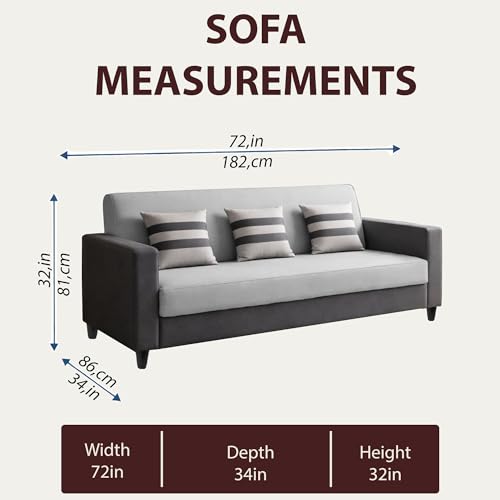 Image of Casaliving Amara 3 Seater Sofa Set for Living Room (Black Grey Colour Fabric) Premium Fabric Sofa