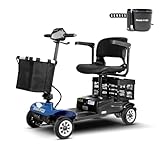 Scootngo Mobility Scooter for Seniors & Adults|Portable Electric Scooter|with Dual Detachable Baskets|4-Wheel Folding Mobility Scooters|Long Range Comfort (Blue, with 2-in-1 Holder)