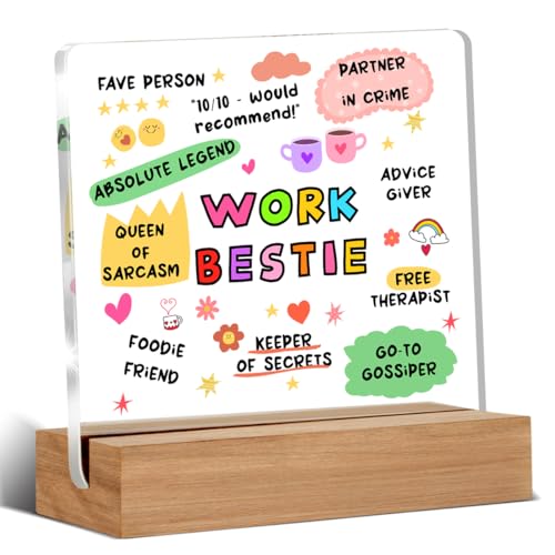 Work Bestie Gifts for Women Funny Birthday Gifts for Best Friends Coworkers New Job Leaving Gift Fave Person Office Decorative Signs Plaque for Desk