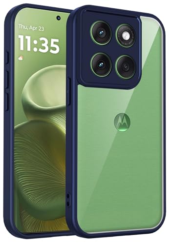 Image of Kapa Hawkeye Clear Slim Tough Back Cover for Motorola G86 Power 5G | Camera Lens Protector Anti Yellow Shockproof Clear Hybrid Case Cover (Blue Sides)