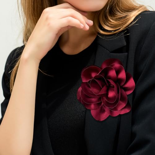 Image of 2Pack 6inch Extra Large Satin Brooches Lapel Pins Dainty Elegant Fabric Camellia Rose Flower Brooch Pin for Women Wedding Part Dance Clothes Accessories Jewelry