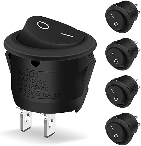Mini Round Rocker Switch AC 6A/250V 10A/125V, Black 5 Pcs