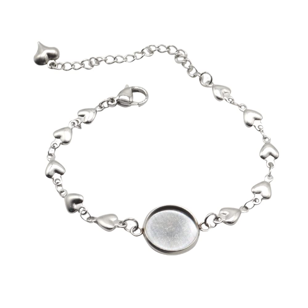 SHUNAE 10pcs 12mm 14mm 16mm 18mm Stainless Steel Bracelet Blank Glass cabochon Base Settings DIY Cameo Bezel Trays for Bracelets Making… (12mm)