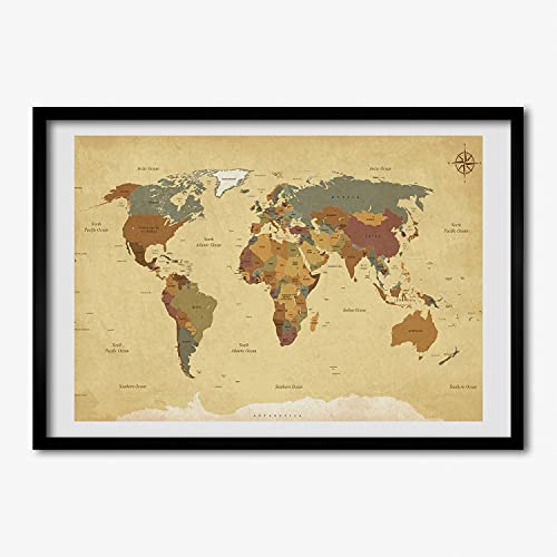 Cadre photo 70x50 cm Tulup avec affiche de carte politique moderne pour décoration murale