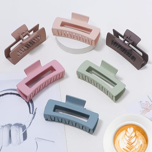 Sisiaipu 4 Inch Big Hair Claw Clips 6 Pcs Large Claw for Thick Hair Square Hair Clips for Women Rectangle Hair Clips Nonslip Acrylic Banana Jaw Clips Hair Accessories for Girls (Brown Colorful) — view 2
