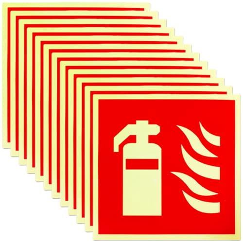 Calenxy - 12 Stück Feuerlöscher Schild, 15 x 15 cm Feuerlöscher PVC Starker Kleber, Nachleuchtend Selbstklebend Aufkleber Sicherheitsmarkierung Brandschutzzeichen für Haus Büro Baustelle und Auto