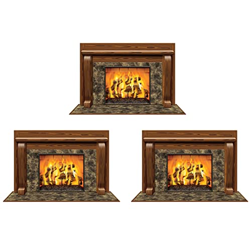 Beistle Fireplace Insta-Views – 3-Pack Wall Scenes with Realistic Burning