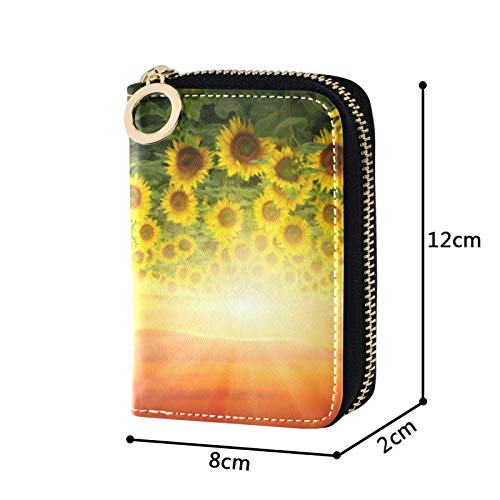 OTVEE Sunflower Field Sunset RFID Credit Card Wallet, Microfiber Leather Zipper Card Case Holder for Women4