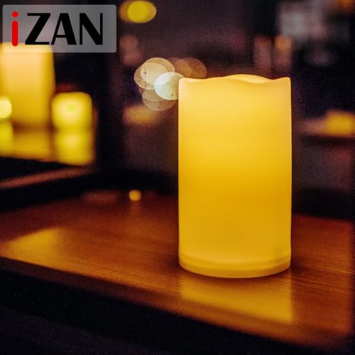 Image of iZAN Set of 1 Outdoor Flameless LED Candles with Timer - Waterproof Plastic Flickering Battery Operated LED Pillar Candles Wedding Party Garden Decoration Long Lasting Battery Life 3x5 inch