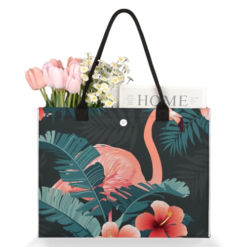 Flamingo Flower Tote Bag for Women Large Beach Bag Reusable Tote Bags for Work Travel Beach Shopping3