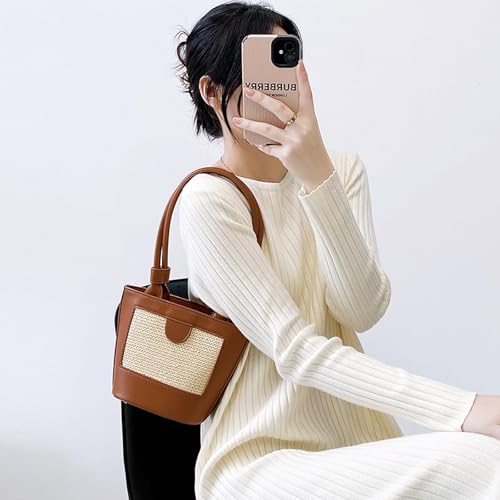 Bolso Tote para mujer, tejido a mano, color caqui miniatura 2
