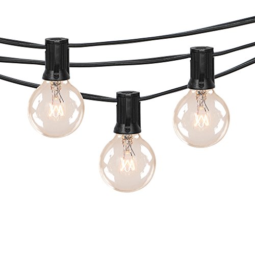 25Ft G40 String Lights with 25 Edison Style Globe bulbs -Black 25 foot Outdoor Light String