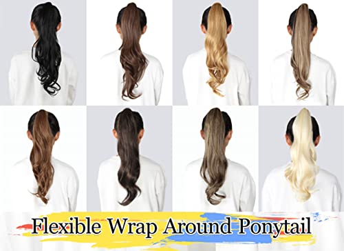32 Inch Flexible Wrap Around Ponytail Extension Long Ponytail Hair Extensions Curly Blonde Synthetic Ponytails Hairpiece For Women 1 Pack,1B(Natural Black) #TOP5