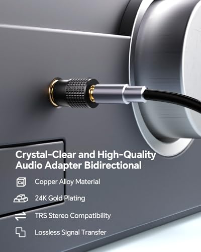 VCELINK 6.35mm 1/4 Male to 3.5mm 1/8 Female Audio Adapter, Gold-Plated TRS Stereo Jack, Solid Brass Housing, for Headphones, Guitar, Mixer, Amp, Keyboard, 1 Pack