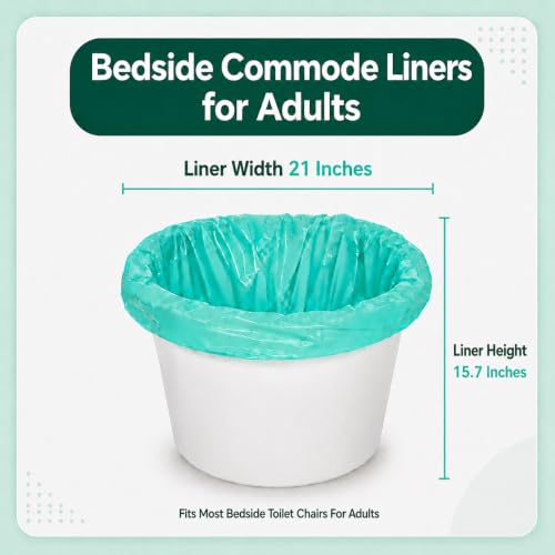 Image of Bedside Commode Toilet Liners, 50 Liners | Extra Thick, Leak Proof, Fits Most Bedside Commodes Pail, and Adult Potty Chairs