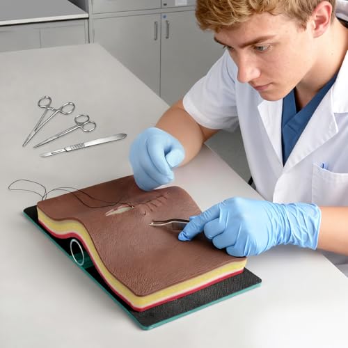 Image of DIY Suture Training Pad with Advanced 5-Layer Skin Simulation & Magic Tape Tension Base, Suture Practice Pad for Medical Students and Nurses - Brown Skin