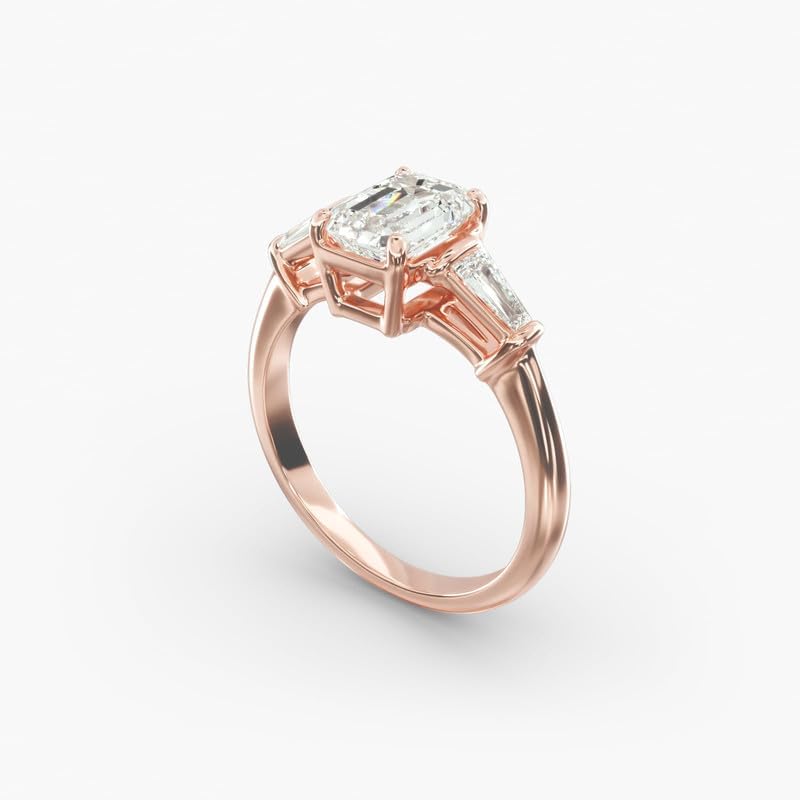 1-5 Carat 14K Gold Platinum Emerald Cut 4 Prong Baguette Accent Lab Grown Diamond Ring, Engagement Anniversary, Wedding, IGI Certified, Promise Rings for Women (1-5 Ct, F-G Color, VS1-VS2 Clarity)